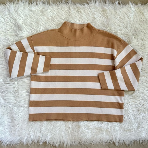 ANTHROPOLOGIE XL MAEVE The Carys Mock Neck Sweater in Neutral Motif Stripe - Picture 7 of 12